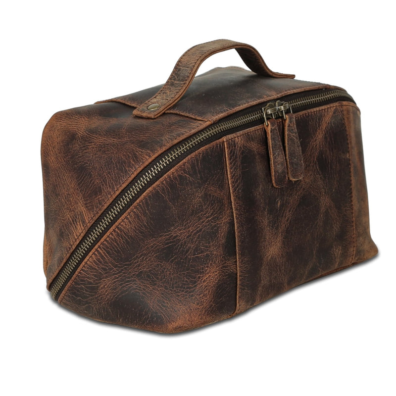 KomalC Luxury Leather Men’s Toiletry Travel Bag – Handmade Shaving Kit with Waterproof Interior, Spacious Storage & Carry Handle – leather travel Kit Bag for Men & Women