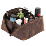KomalC Luxury Leather Men’s Toiletry Travel Bag – Handmade Shaving Kit with Waterproof Interior, Spacious Storage & Carry Handle – leather travel Kit Bag for Men & Women