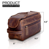KomalC Premium Buffalo Leather Toiletry Bag for Men & Women – Leather Shaving Kit With Water resistant Lining, Premium Toiletry Travel Pouch, Unisex Wash Bag for Toiletries, Gifts for Men and Women