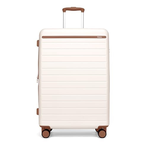 Kono 28 Inch Large Suitcase, Expandable for Long Trips, Impact-Resistant ABS+PC & Silent Wheels, White