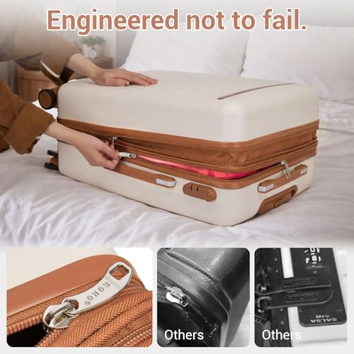 Kono 28 Inch Large Suitcase, Expandable for Long Trips, Impact-Resistant ABS+PC & Silent Wheels, White