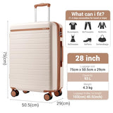 Kono 28 Inch Large Suitcase, Expandable for Long Trips, Impact-Resistant ABS+PC & Silent Wheels, White