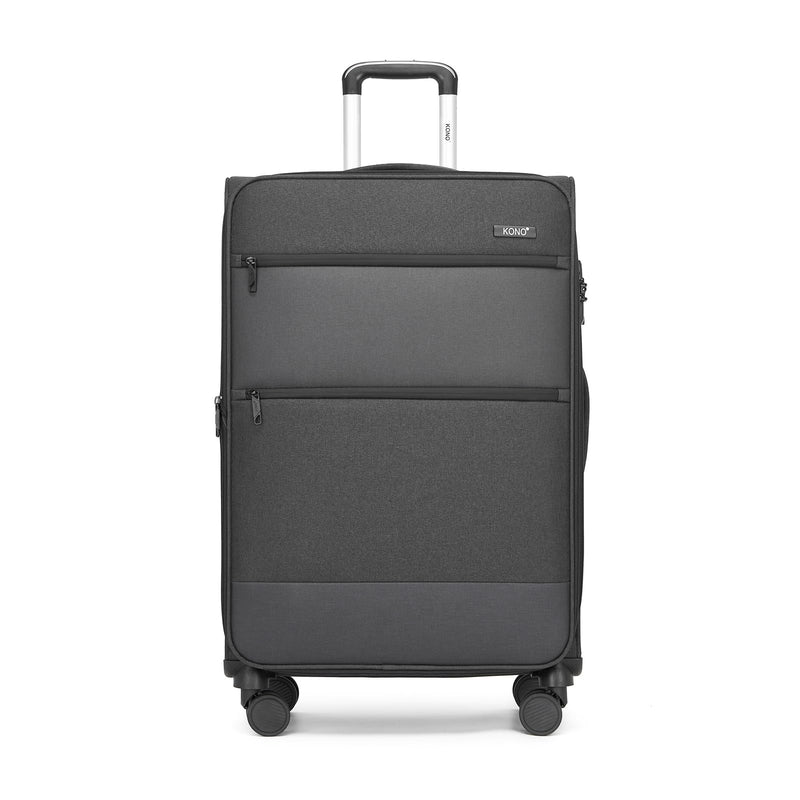 Kono 28 Inch Softside Expandable Checked Luggage with 8 Spinner Wheels TSA Lock Softshell Lightweight Business Travel Suitcase for Men and Women, Black
