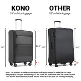 Kono 28 Inch Softside Expandable Checked Luggage with 8 Spinner Wheels TSA Lock Softshell Lightweight Business Travel Suitcase for Men and Women, Black