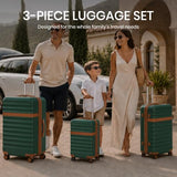 Kono 3-Piece Luggage Set 20/24/28in Expandable Hardside TSA Lock Green
