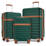 Kono 3-Piece Luggage Set 20/24/28in Expandable Hardside TSA Lock Green