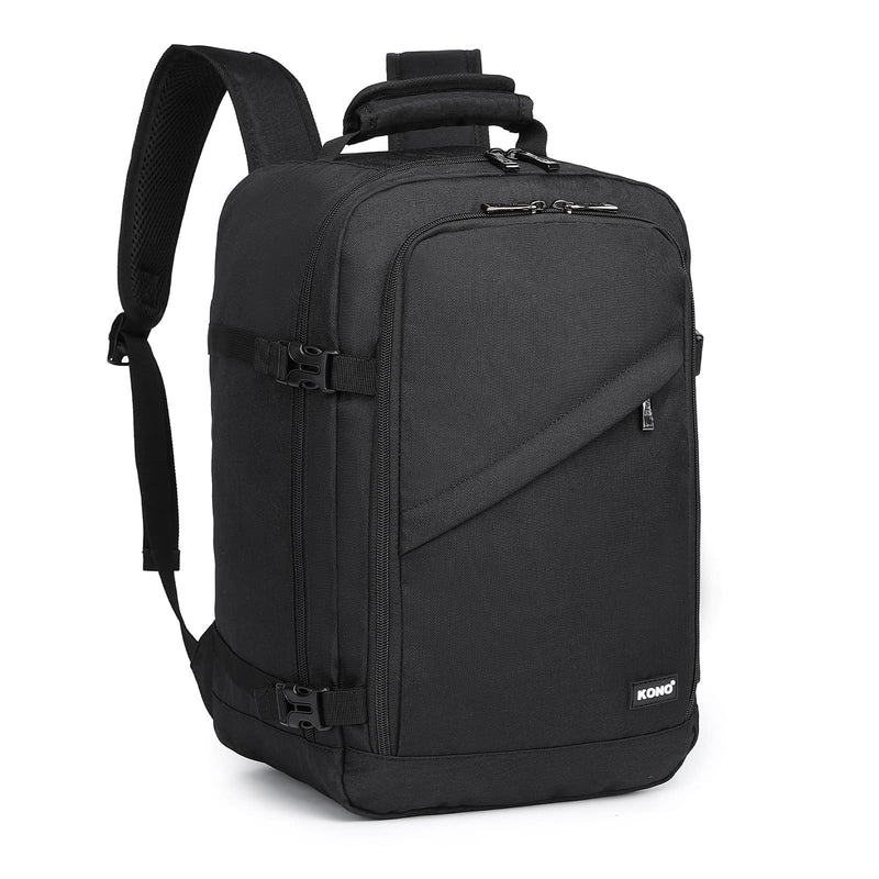 Kono Carry on Backpack, 16" Airplane Approved Under Seat Travel Backpack for Men and Women, Waterproof Lightweight Daypack for Flight 20L (Black, Small)