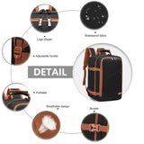 Kono Carry on Backpack, 16" Airplane Approved Under Seat Travel Backpack for Men and Women, Waterproof Lightweight Daypack for Flight 20L, Black/Brown