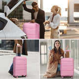 Kono Carry On Luggage 24 Inch Checked - Medium Hard Shell Travel Trolley 4 Spinner Wheels Lightweight Polypropylene Suitcase with TSA Lock, Pink
