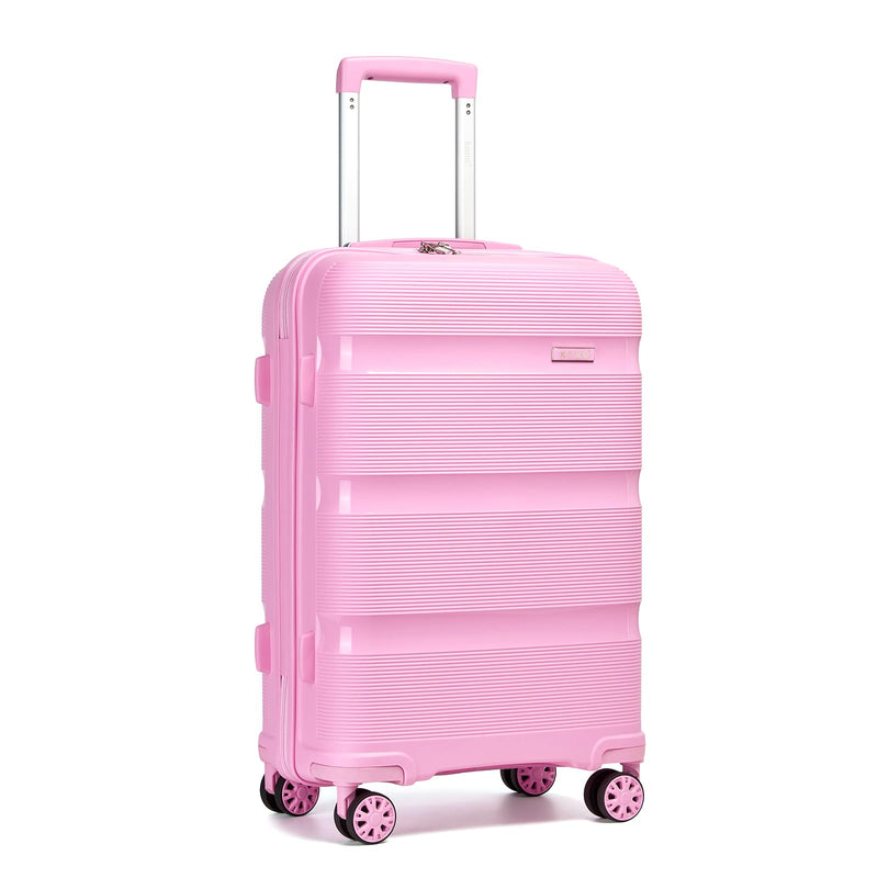 Kono Carry On Luggage 24 Inch Checked - Medium Hard Shell Travel Trolley 4 Spinner Wheels Lightweight Polypropylene Suitcase with TSA Lock, Pink