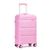 Kono Carry On Luggage 24 Inch Checked - Medium Hard Shell Travel Trolley 4 Spinner Wheels Lightweight Polypropylene Suitcase with TSA Lock, Pink