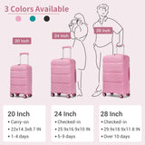 Kono Carry On Luggage 24 Inch Checked - Medium Hard Shell Travel Trolley 4 Spinner Wheels Lightweight Polypropylene Suitcase with TSA Lock, Pink