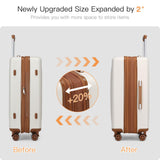 Kono Expandable Luggage 3 Piece Set Hardshell Lightweight 20in 24in 28in Carry On Suitcase with Spinner Wheels TSA Lock (Cream White & Brown)