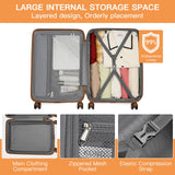 Kono Expandable Luggage 3 Piece Set Hardshell Lightweight 20in 24in 28in Carry On Suitcase with Spinner Wheels TSA Lock (Cream White & Brown)