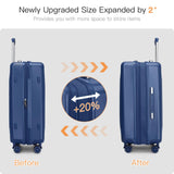 Kono Expandable Luggage 3 Piece Set Hardshell Lightweight 20in 24in 28in Carry On Suitcase with Spinner Wheels TSA Lock(Navy)