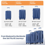 Kono Expandable Luggage 3 Piece Set Hardshell Lightweight 20in 24in 28in Carry On Suitcase with Spinner Wheels TSA Lock(Navy)