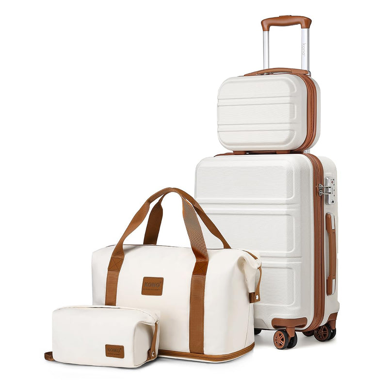 Kono Luggage Set 4 Piece Carry On Hardside Luggage with TSA Lock Spinner Wheels Lightweight PC+ABS Carry On Suitcase Cream White