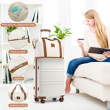 Kono Luggage Set 4 Piece Carry On Hardside Luggage with TSA Lock Spinner Wheels Lightweight PC+ABS Carry On Suitcase Cream White