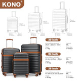 Kono Medium Sized Checked Luggage, 24 Inch Expandable with Spinner Wheels, TSA Lock, ABS + PC Lightweight Travel Suitcase with Larger Capacity and Lighter Weight, Grey Brown