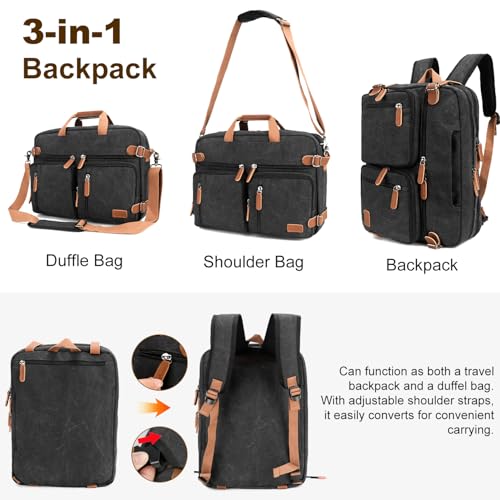 koolehaoda 3 in 1 Convertible Briefcase Backpack 17.3 inch Laptop Backpack Case Messenger Bag for Men, Multi-Functional Computer Bag for Travel Bussiness Men Women (Black)