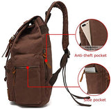 koolehaoda Vintage Canvas Backpack Rucksack Unisex Casual Backpack for 12 - 17" Laptop Backpack Travel Camping Hiking Bag (L - Coffee)