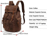 koolehaoda Vintage Canvas Backpack Rucksack Unisex Casual Backpack for 12 - 17" Laptop Backpack Travel Camping Hiking Bag (L - Coffee)