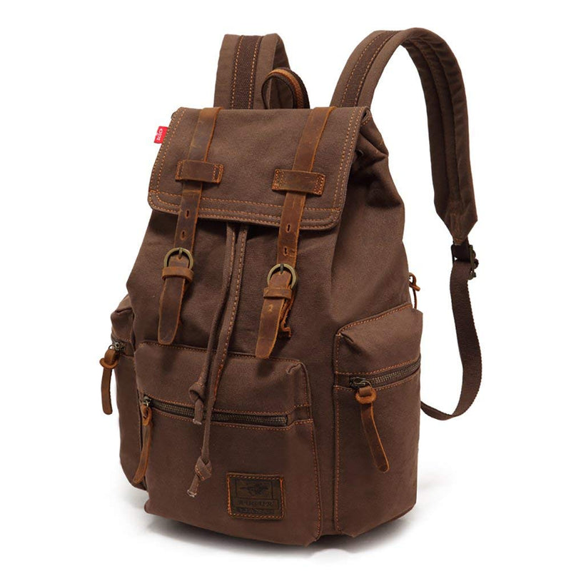 koolehaoda Vintage Canvas Backpack Rucksack Unisex Casual Backpack for 12 - 17" Laptop Backpack Travel Camping Hiking Bag (L - Coffee)