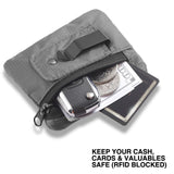 KOSMCCO RFID Blocking Clip Stash Pocket, Compact Hidden Travel Belt Wallet for Cards & Cash - Slim Pickpocket - Proof Design for Everyday Carry, Grey