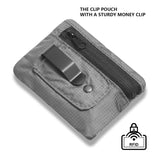 KOSMCCO RFID Blocking Clip Stash Pocket, Compact Hidden Travel Belt Wallet for Cards & Cash - Slim Pickpocket - Proof Design for Everyday Carry, Grey