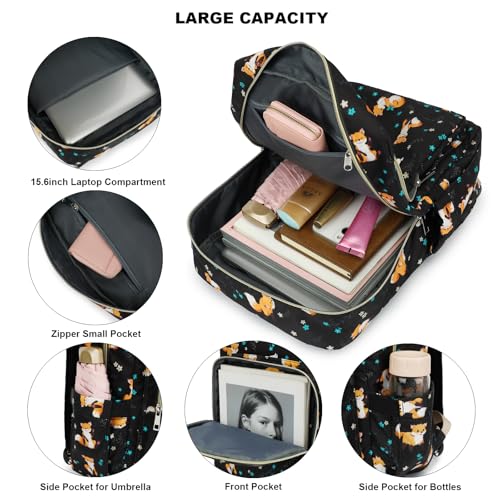 Kouxunt Fox Laptop Backpack for Women Girls, 15.6 inch College School Backpacks Travel Casual Daypack