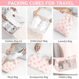 KPX 8 Set Packing Cubes for Travel, Luggage Packing Organizers Accessories Large Toiletries Bag for Clothes Shoes Cosmetics (8Set - Pink Bow)
