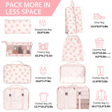 KPX 8 Set Packing Cubes for Travel, Luggage Packing Organizers Accessories Large Toiletries Bag for Clothes Shoes Cosmetics (8Set - Pink Bow)