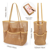 KPX Mesh Beach Bag, Tote Bag for Women Large Foldable Mesh Swimming Bag with Pockets - Sandproof, Waterproof (Khaki)