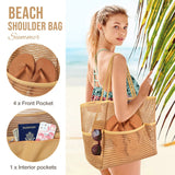 KPX Mesh Beach Bag, Tote Bag for Women Large Foldable Mesh Swimming Bag with Pockets - Sandproof, Waterproof (Khaki)
