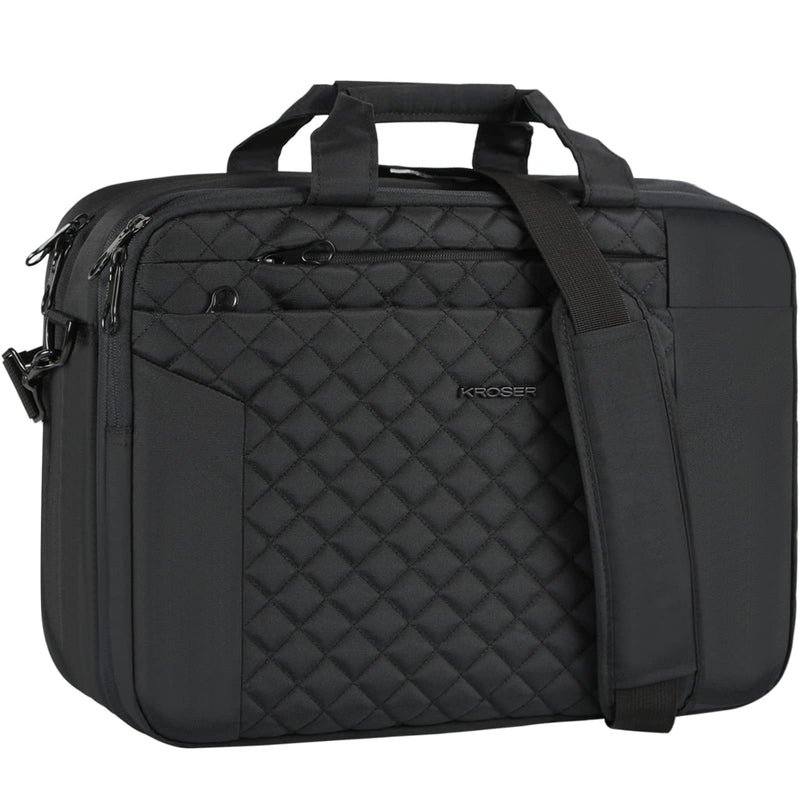 KROSER 17 Inch Expandable Laptop Bag for Men and Women - Waterproof Computer Case With Anti - Theft, Messenger Shoulder Briefcase for Business, Office, Travel - Black