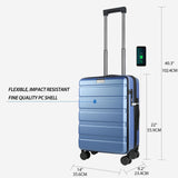 KROSER Carry On Luggage with Spinner Wheels & Built - in TSA Lock, Expandable Top Opening Hard Shell Suitcase Large Capacity Durable Rolling Luggage with USB Port, Carry - On 20 - Inch, Light Blue