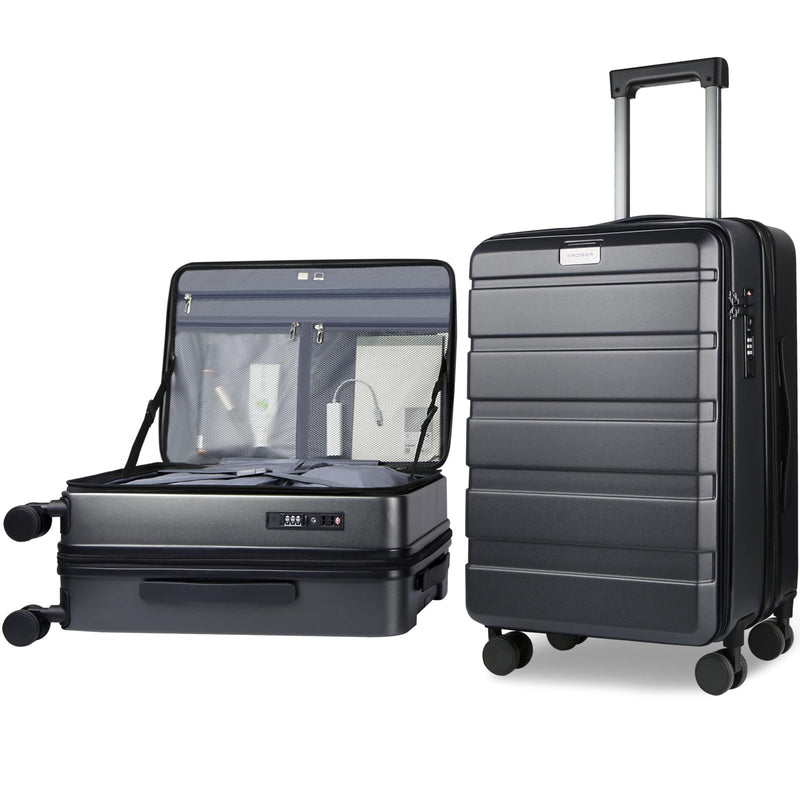 KROSER Carry On Luggage with Spinner Wheels & Built - in TSA Lock, Expandable Top Opening Hard Shell Suitcase Large Capacity Durable Rolling Luggage with USB Port, Carry - On 20 - Inch, Steel Grey