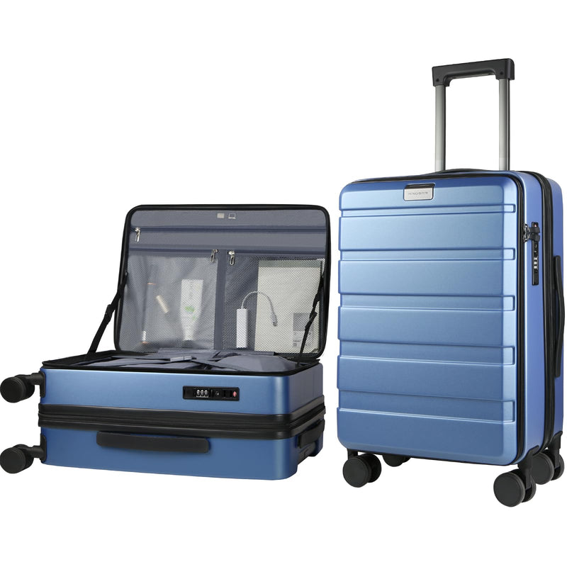KROSER Carry On Luggage with Spinner Wheels & Built - in TSA Lock, Expandable Top Opening Hard Shell Suitcase Large Capacity Durable Rolling Luggage with USB Port, Carry - On 20 - Inch, Light Blue