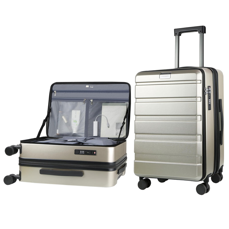 KROSER Carry On Luggage with Spinner Wheels & Built - in TSA Lock, Expandable Top Opening Hard Shell Suitcase Large Capacity Durable Rolling Luggage with USB Port, Carry - On 20 - Inch, Champagne