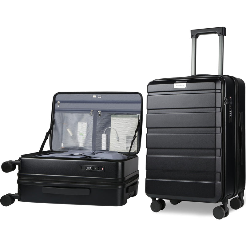 KROSER Carry On Luggage with Spinner Wheels & Built - in TSA Lock, Expandable Top Opening Hard Shell Suitcase Large Capacity Durable Rolling Luggage with USB Port, Carry - On 20 - Inch, Black