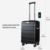 KROSER Carry On Luggage with Spinner Wheels & Built - in TSA Lock, Expandable Top Opening Hard Shell Suitcase Large Capacity Durable Rolling Luggage with USB Port, Carry - On 20 - Inch, Black