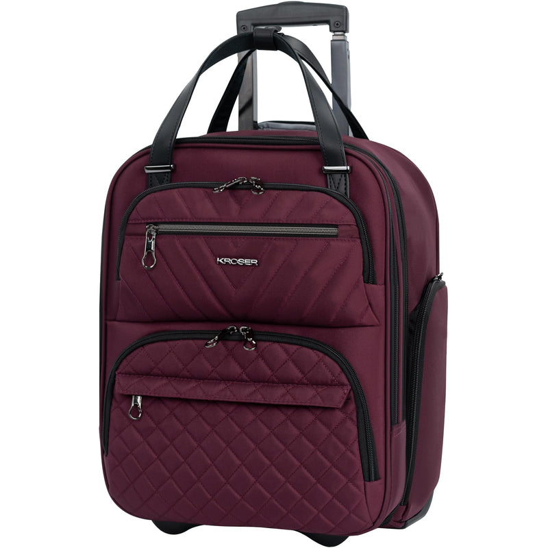 KROSER Carry On Underseat Multi - functional, 16 - inch Underseater Lightweight Overnight Suitcase for Women, Burgundy