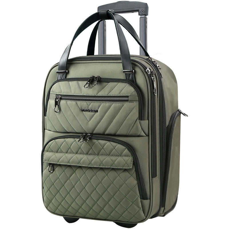 KROSER Carry On Underseat Multi - functional, 16 - inch Underseater Lightweight Overnight Suitcase for Women, Olive