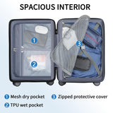 KROSER Hardside Expandable Carry On Luggage 22x14x9 Airline Approved With Front Business Pockets, 20 Inch Suitcases with Wheels, Carry on Suitcase with TSA Lock & USB Port, Steel Grey