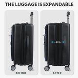 KROSER Hardside Expandable Carry On Luggage 22x14x9 Airline Approved With Front Business Pockets, 20 Inch Suitcases with Wheels, Carry on Suitcase with TSA Lock & USB Port, Black - Haze Blue