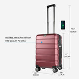KROSER Hardside Expandable Carry On Luggage with Spinner Wheels & Built - in TSA Lock, Durable Suitcase Rolling Luggage with USB Port, Carry - On 20 - Inch, Burgundy