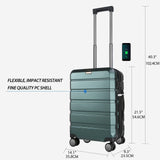 KROSER Hardside Expandable Carry On Luggage with Spinner Wheels & Built - in TSA Lock, Durable Suitcase Rolling Luggage with USB Port, Carry - On 20 - Inch, Dark Green