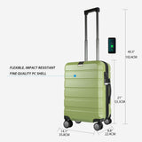 KROSER Hardside Expandable Carry On Luggage with Spinner Wheels & Built - in TSA Lock, Durable Suitcase Rolling Luggage with USB Port, Carry - On 20 - Inch, Green