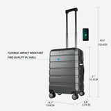 KROSER Hardside Expandable Carry On Luggage with Spinner Wheels & Built - in TSA Lock, Durable Suitcase Rolling Luggage with USB Port, Carry - On 20 - Inch Steel Grey