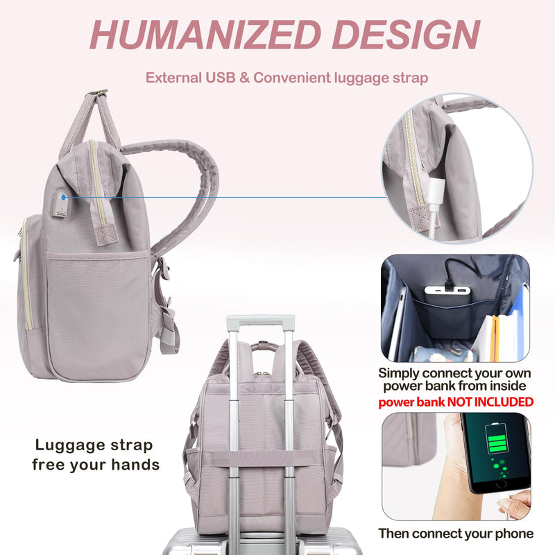 KROSER Laptop Backpack 17" Stylish Backpack Water Repellent College Casual Daypack with USB Port Travel Business Work Bag for Men/Women - Quilted Dusty Pink